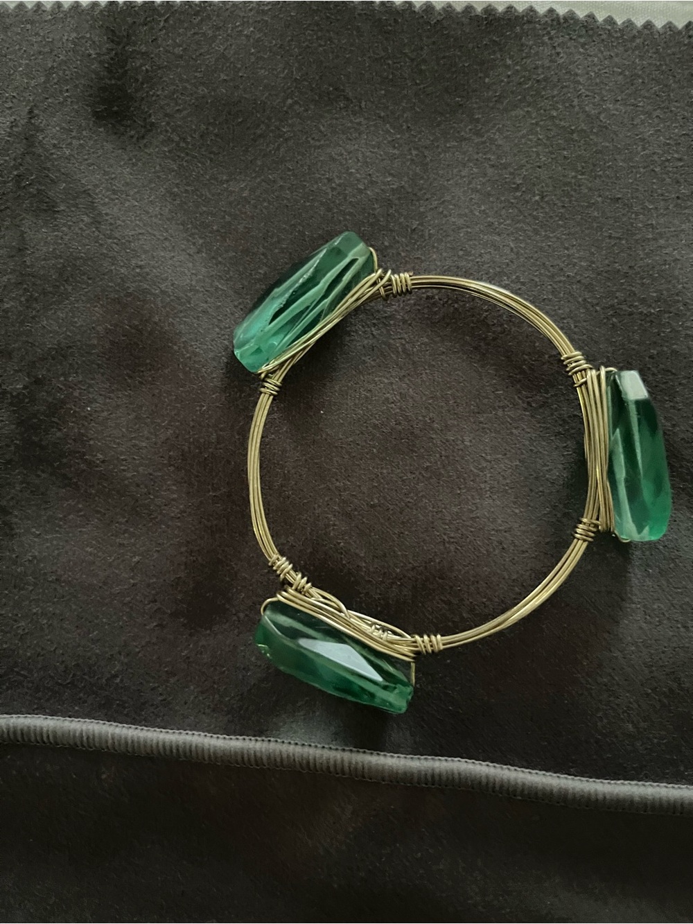 Handmade Green Glass Bead Wire Wrapped Bangle Bracelet